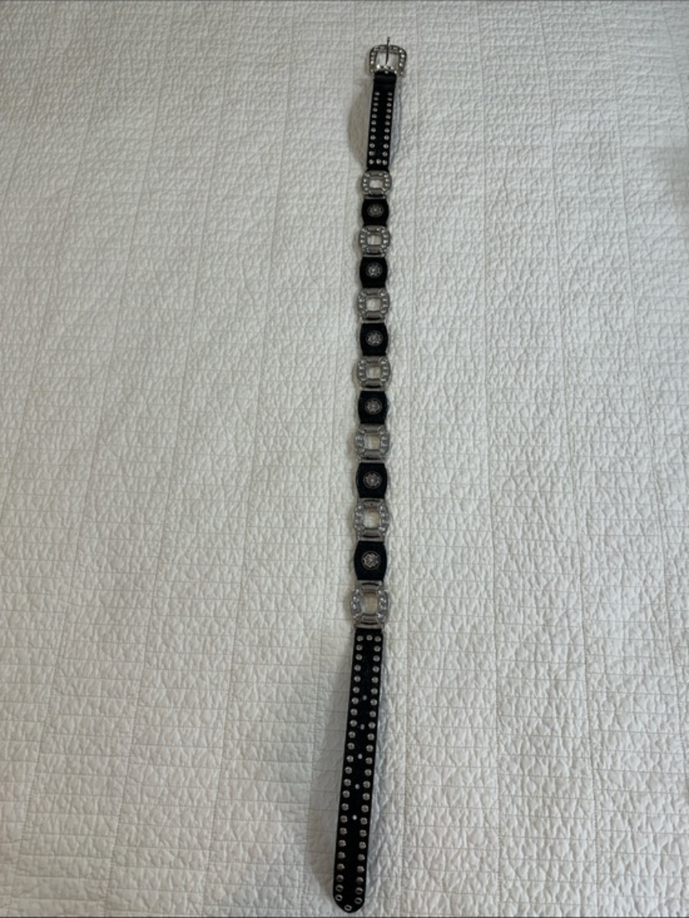Y2K Belt Black Studded Western-Inspired Belt Silver Rhinestones